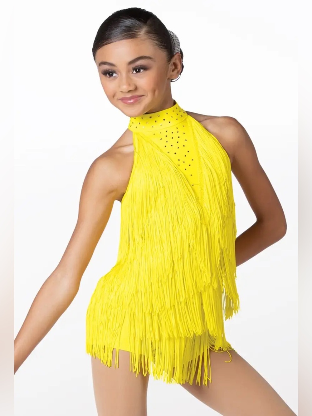 Weissman Spice Up Your Life yellow fringe dance costume child medium